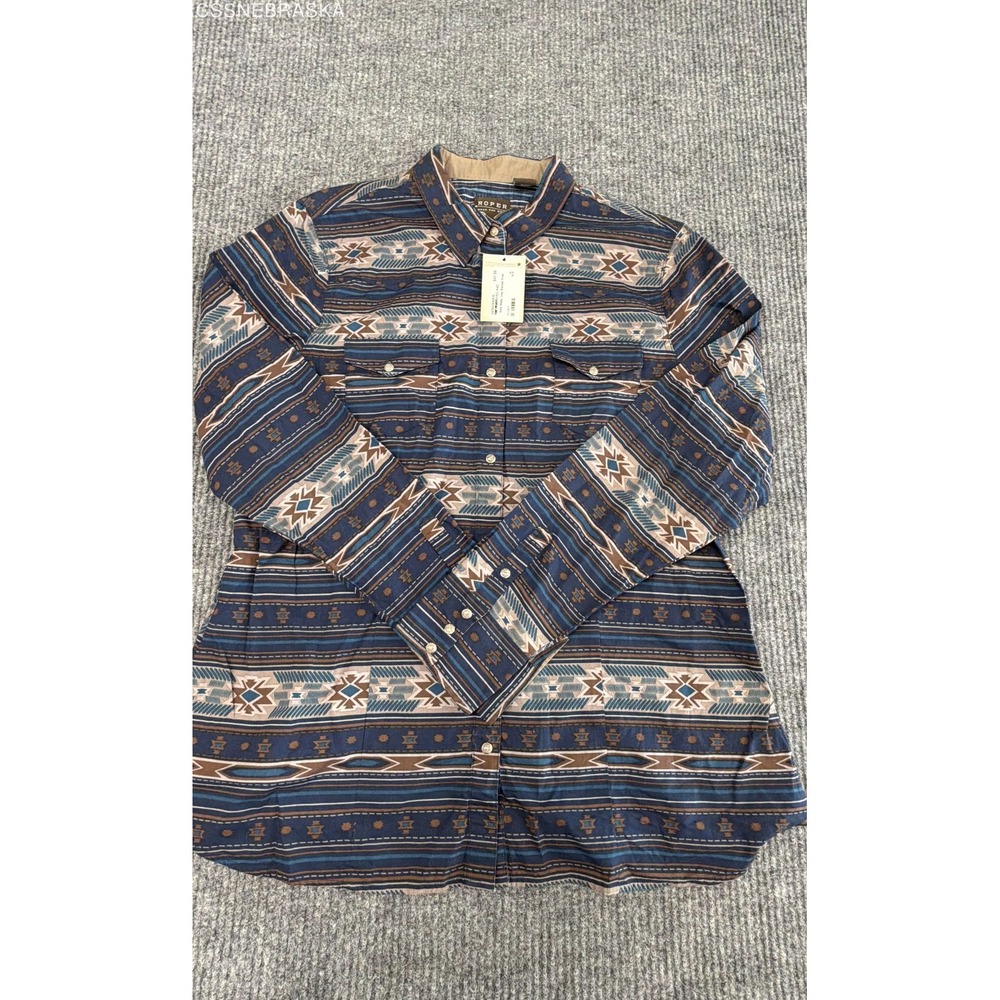 Roper Blue Wear The West Men's Aztec Print Western Snap Shirt Cloudy Sunset - XL
